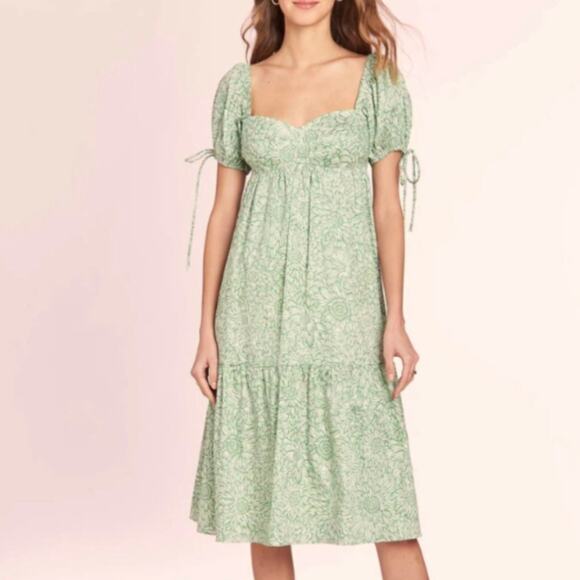 NEW Amanda Uprichard Revolve Green & White Sicily 100% Cotton Midi Dress, Size L - Picture 1 of 11